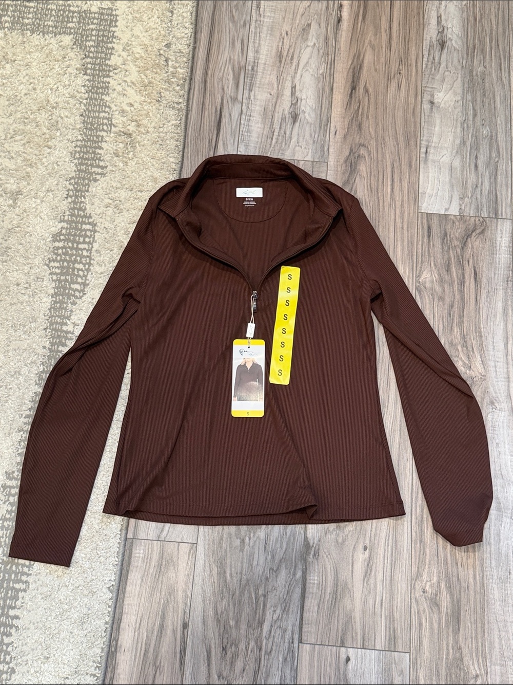 Greg Norman Collection Ribbed 1/4 Zip Top - Brown